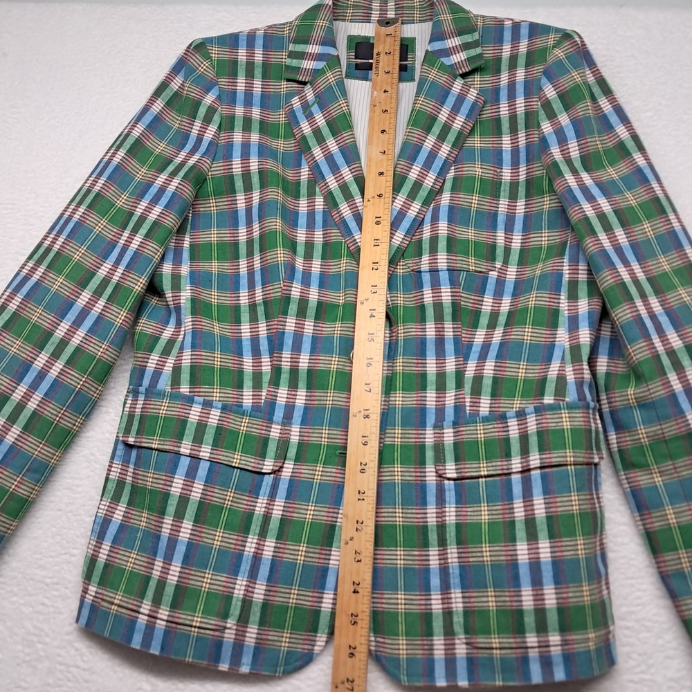 J. Crew Rhodes Blazer Jacket Womens 12 Green Plaid Cotton Linen Preppy Old Money - Picture 9 of 11